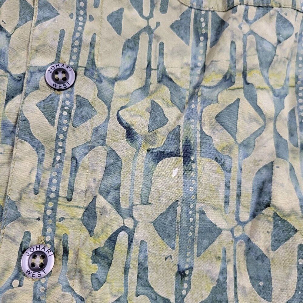 Johari West Hawaiian Shirt Mens Large Green Geometric Button Up Short Sleeve - Picture 3 of 9